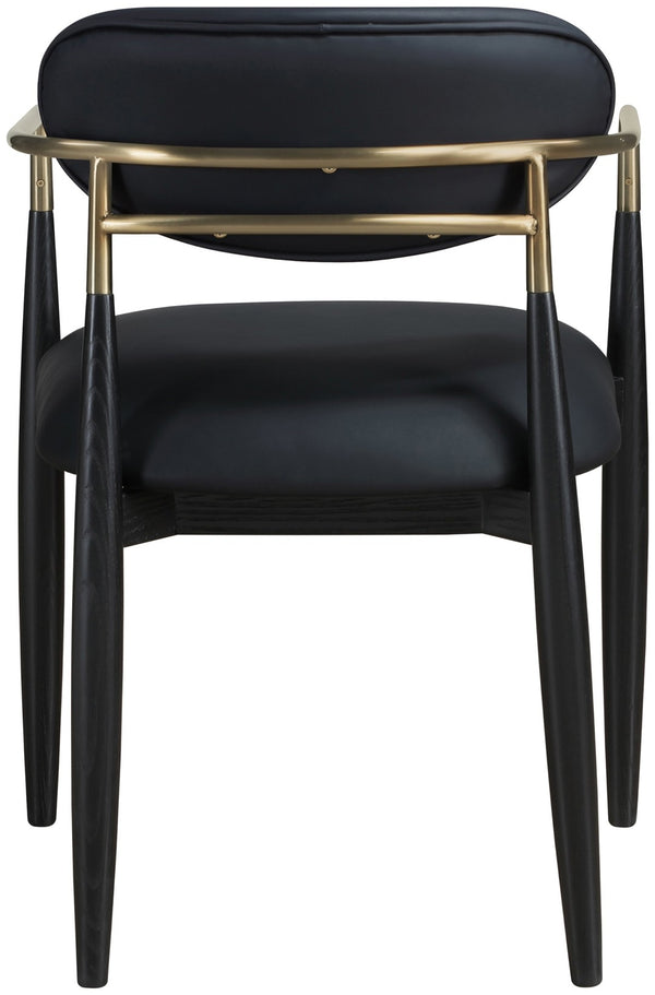 Meridian Furniture Riccio Vegan Leather Dining Arm Chair with Brass Accents and Ash Wood Frame 11017Black-AC