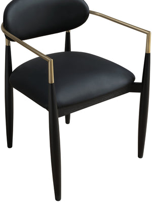 Meridian Furniture Riccio Vegan Leather Dining Arm Chair with Brass Accents and Ash Wood Frame 11017Black-AC