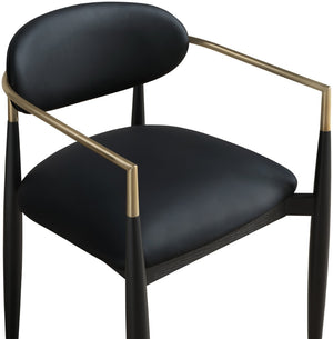 Meridian Furniture Riccio Vegan Leather Dining Arm Chair with Brass Accents and Ash Wood Frame 11017Black-AC