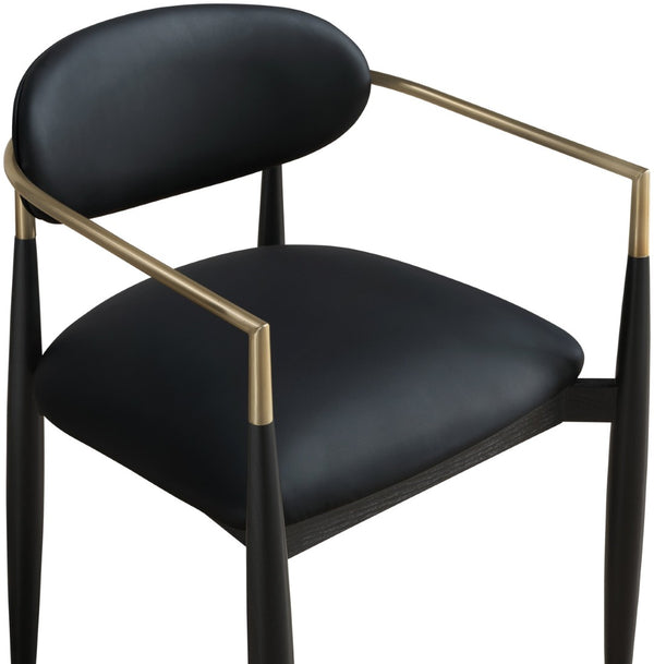 Meridian Furniture Riccio Vegan Leather Dining Arm Chair with Brass Accents and Ash Wood Frame 11017Black-AC