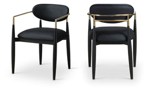 Meridian Furniture Riccio Vegan Leather Dining Arm Chair with Brass Accents and Ash Wood Frame 11017Black-AC