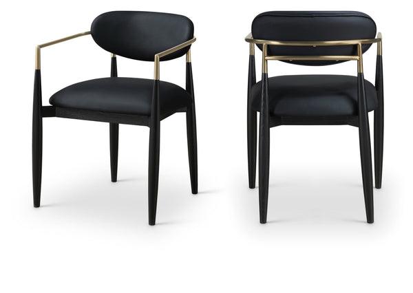 Meridian Furniture Riccio Vegan Leather Dining Arm Chair with Brass Accents and Ash Wood Frame 11017Black-AC