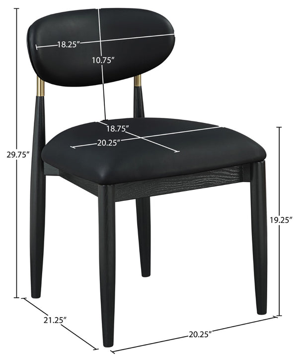 Meridian Furniture Riccio Vegan Leather Dining Chair Ash Wood Frame with Brushed Brass Accents 11017Black-SC