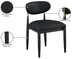 Meridian Furniture Riccio Vegan Leather Dining Chair Ash Wood Frame with Brushed Brass Accents 11017Black-SC