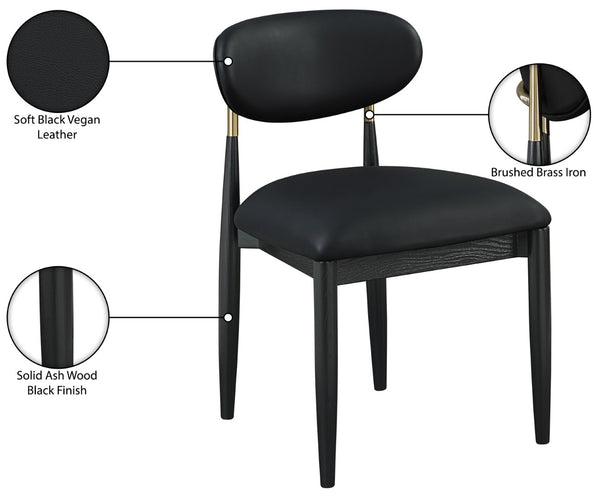 Meridian Furniture Riccio Vegan Leather Dining Chair Ash Wood Frame with Brushed Brass Accents 11017Black-SC