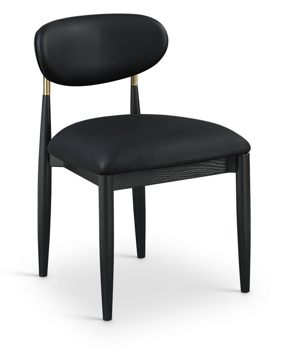 Meridian Furniture Riccio Vegan Leather Dining Chair Ash Wood Frame with Brushed Brass Accents 11017Black-SC