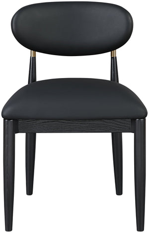 Meridian Furniture Riccio Vegan Leather Dining Chair Ash Wood Frame with Brushed Brass Accents 11017Black-SC