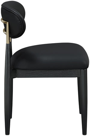 Meridian Furniture Riccio Vegan Leather Dining Chair Ash Wood Frame with Brushed Brass Accents 11017Black-SC