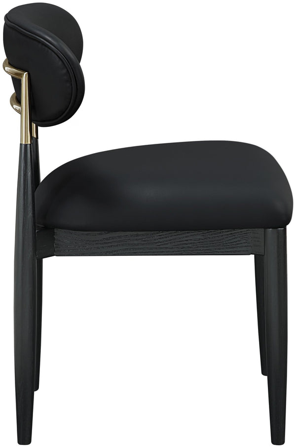 Meridian Furniture Riccio Vegan Leather Dining Chair Ash Wood Frame with Brushed Brass Accents 11017Black-SC
