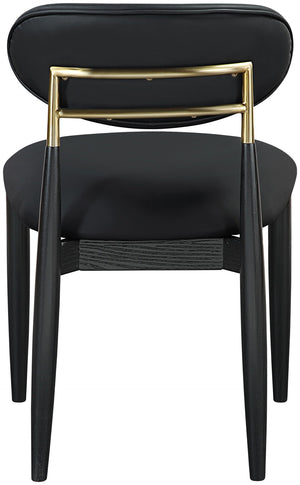Meridian Furniture Riccio Vegan Leather Dining Chair Ash Wood Frame with Brushed Brass Accents 11017Black-SC