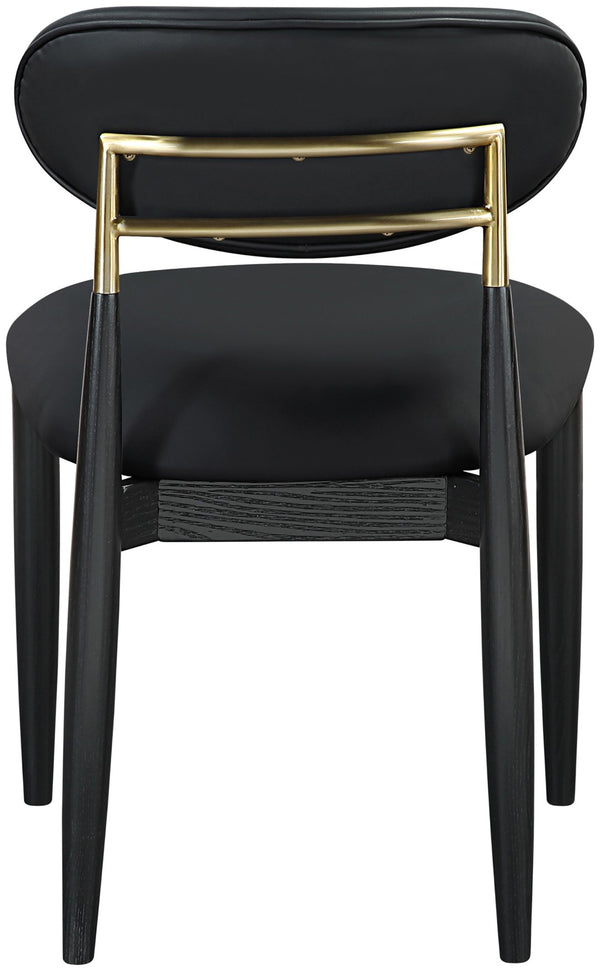 Meridian Furniture Riccio Vegan Leather Dining Chair Ash Wood Frame with Brushed Brass Accents 11017Black-SC