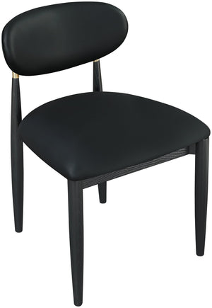 Meridian Furniture Riccio Vegan Leather Dining Chair Ash Wood Frame with Brushed Brass Accents 11017Black-SC