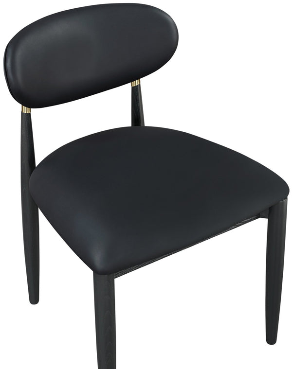Meridian Furniture Riccio Vegan Leather Dining Chair Ash Wood Frame with Brushed Brass Accents 11017Black-SC