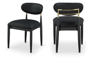 Meridian Furniture Riccio Vegan Leather Dining Chair Ash Wood Frame with Brushed Brass Accents 11017Black-SC