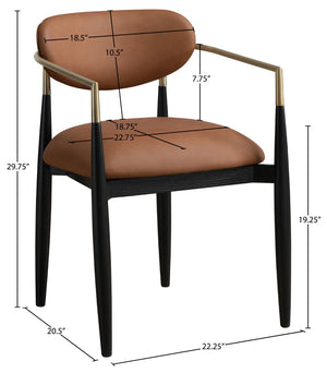 Meridian Furniture Riccio Cognac Vegan Leather Dining Arm Chair with Brass Accents and Ash Wood Frame 11017Cognac-AC