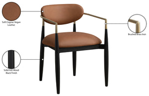 Meridian Furniture Riccio Cognac Vegan Leather Dining Arm Chair with Brass Accents and Ash Wood Frame 11017Cognac-AC