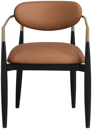 Meridian Furniture Riccio Cognac Vegan Leather Dining Arm Chair with Brass Accents and Ash Wood Frame 11017Cognac-AC
