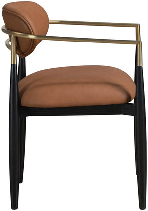 Meridian Furniture Riccio Cognac Vegan Leather Dining Arm Chair with Brass Accents and Ash Wood Frame 11017Cognac-AC