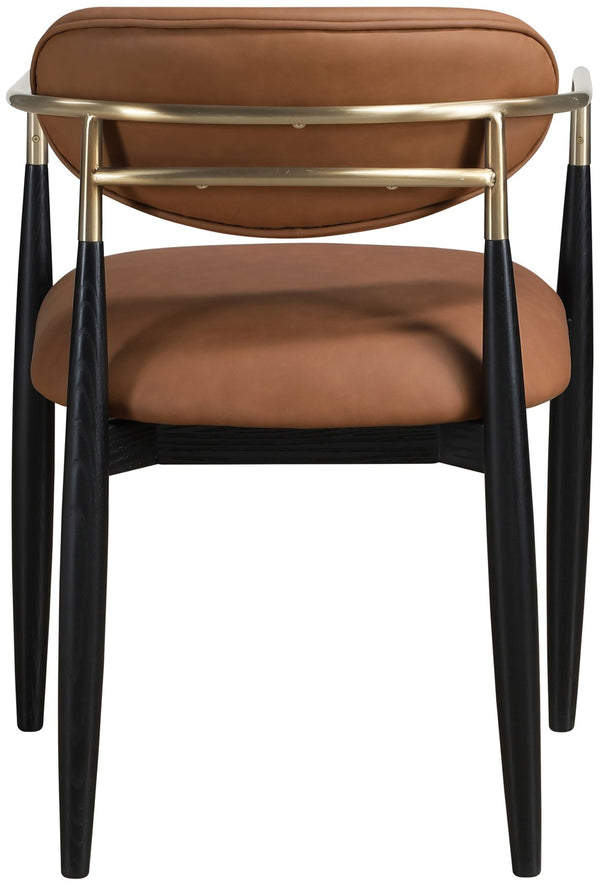 Meridian Furniture Riccio Cognac Vegan Leather Dining Arm Chair with Brass Accents and Ash Wood Frame 11017Cognac-AC
