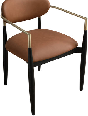 Meridian Furniture Riccio Cognac Vegan Leather Dining Arm Chair with Brass Accents and Ash Wood Frame 11017Cognac-AC