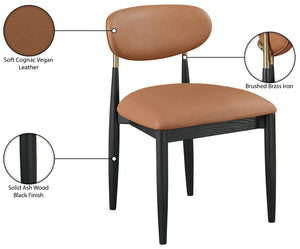 Meridian Furniture Riccio Cognac Vegan Leather Dining Chair with Brass Accents on Ash Wood Frame 11017Cognac-SC