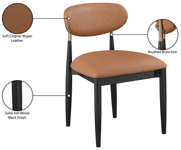 Meridian Furniture Riccio Cognac Vegan Leather Dining Chair with Brass Accents on Ash Wood Frame 11017Cognac-SC