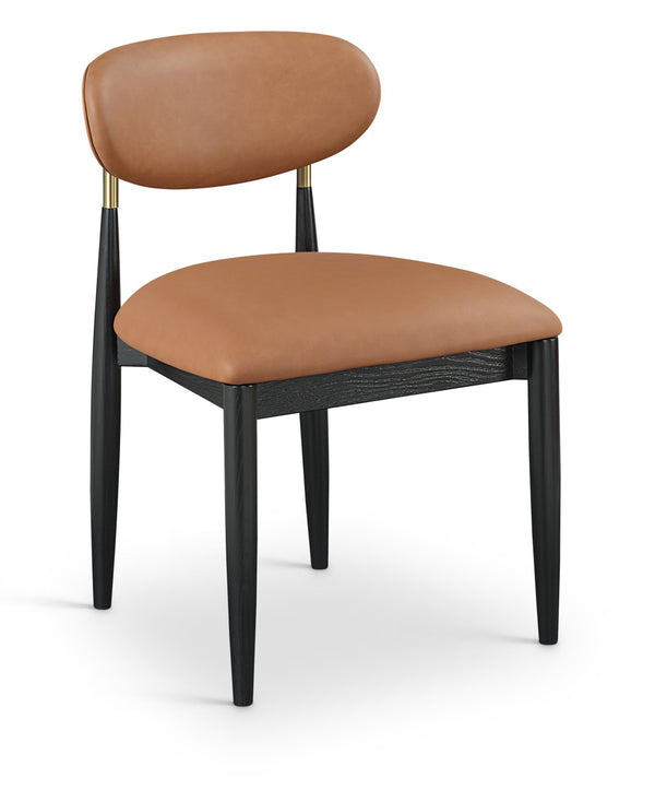 Meridian Furniture Riccio Cognac Vegan Leather Dining Chair with Brass Accents on Ash Wood Frame 11017Cognac-SC