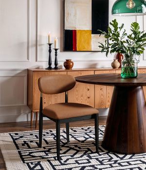 Meridian Furniture Riccio Cognac Vegan Leather Dining Chair with Brass Accents on Ash Wood Frame 11017Cognac-SC
