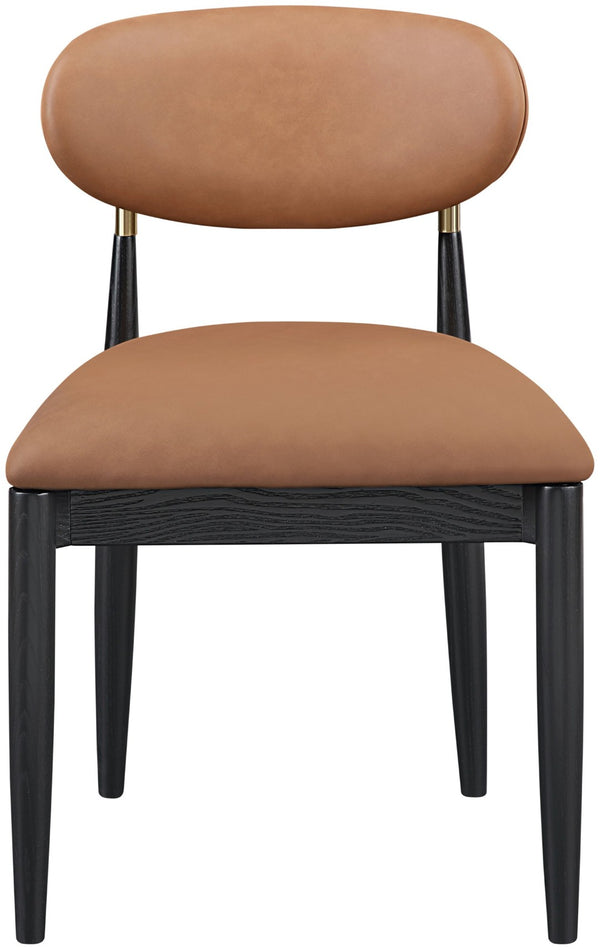 Meridian Furniture Riccio Cognac Vegan Leather Dining Chair with Brass Accents on Ash Wood Frame 11017Cognac-SC