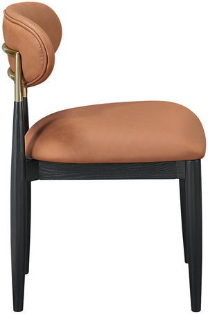 Meridian Furniture Riccio Cognac Vegan Leather Dining Chair with Brass Accents on Ash Wood Frame 11017Cognac-SC