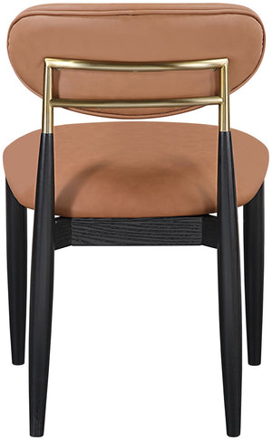 Meridian Furniture Riccio Cognac Vegan Leather Dining Chair with Brass Accents on Ash Wood Frame 11017Cognac-SC