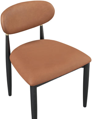 Meridian Furniture Riccio Cognac Vegan Leather Dining Chair with Brass Accents on Ash Wood Frame 11017Cognac-SC