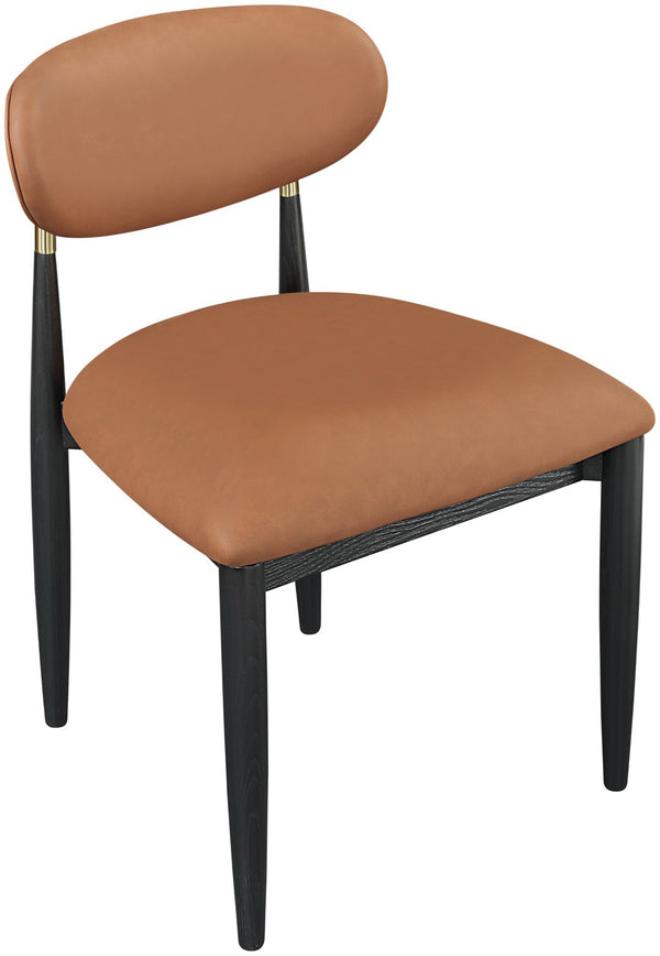 Meridian Furniture Riccio Cognac Vegan Leather Dining Chair with Brass Accents on Ash Wood Frame 11017Cognac-SC