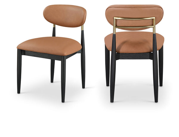 Meridian Furniture Riccio Cognac Vegan Leather Dining Chair with Brass Accents on Ash Wood Frame 11017Cognac-SC