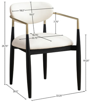 Meridian Furniture Riccio Vegan Leather Arm Dining Chair with Brass Accents and Solid Ash Wood Frame 11017Cream-AC