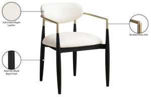 Meridian Furniture Riccio Vegan Leather Arm Dining Chair with Brass Accents and Solid Ash Wood Frame 11017Cream-AC