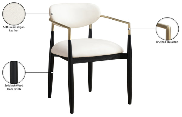 Meridian Furniture Riccio Vegan Leather Arm Dining Chair with Brass Accents and Solid Ash Wood Frame 11017Cream-AC