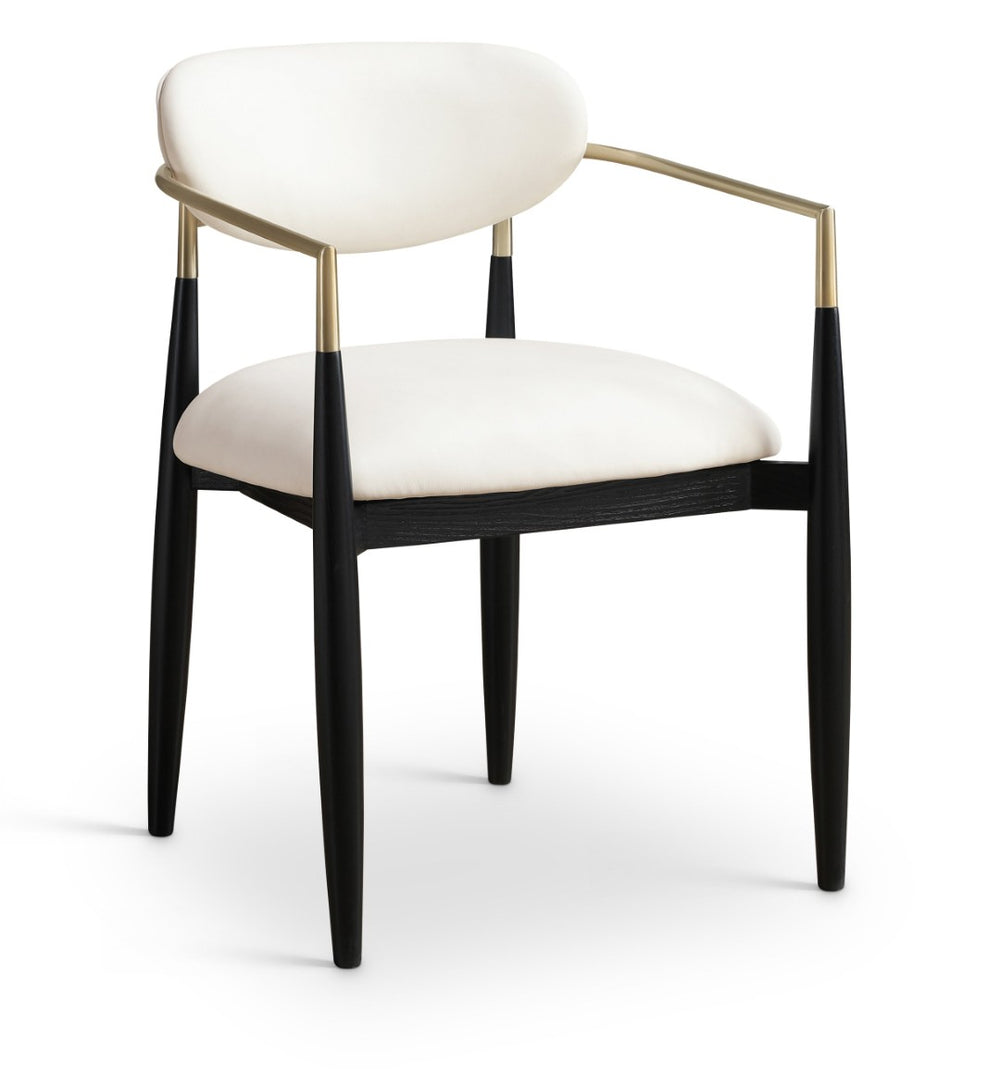 Meridian Furniture Riccio Vegan Leather Arm Dining Chair with Brass Accents and Solid Ash Wood Frame 11017Cream-AC
