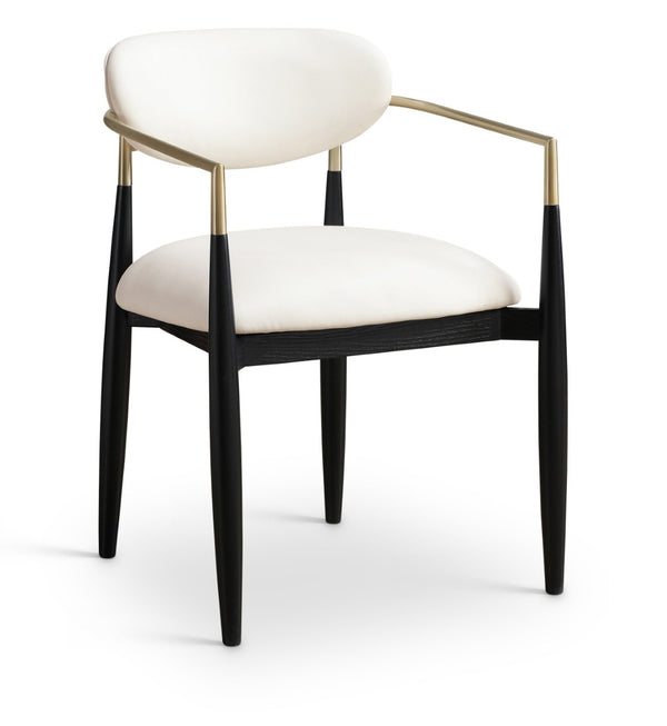 Meridian Furniture Riccio Vegan Leather Arm Dining Chair with Brass Accents and Solid Ash Wood Frame 11017Cream-AC