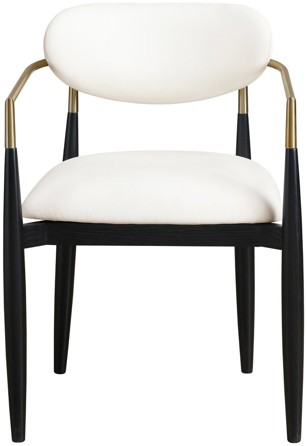 Meridian Furniture Riccio Vegan Leather Arm Dining Chair with Brass Accents and Solid Ash Wood Frame 11017Cream-AC