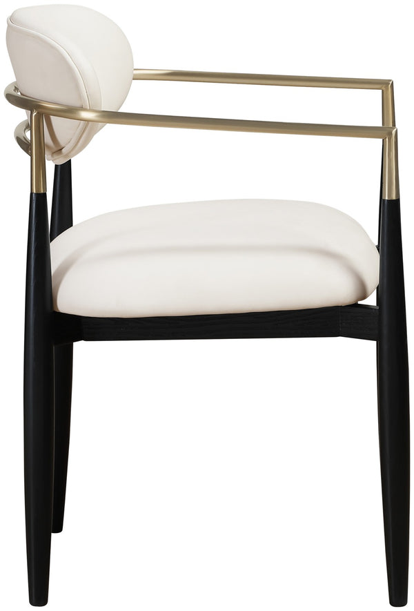 Meridian Furniture Riccio Vegan Leather Arm Dining Chair with Brass Accents and Solid Ash Wood Frame 11017Cream-AC