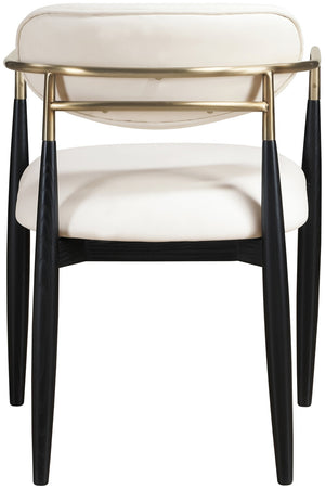 Meridian Furniture Riccio Vegan Leather Arm Dining Chair with Brass Accents and Solid Ash Wood Frame 11017Cream-AC