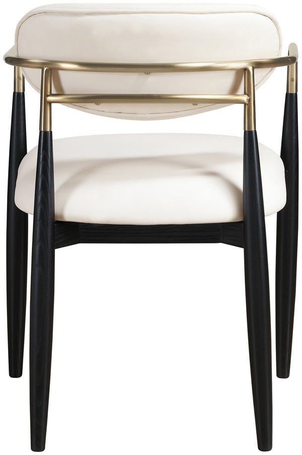 Meridian Furniture Riccio Vegan Leather Arm Dining Chair with Brass Accents and Solid Ash Wood Frame 11017Cream-AC