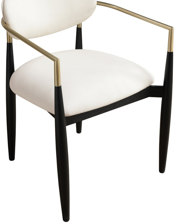 Meridian Furniture Riccio Vegan Leather Arm Dining Chair with Brass Accents and Solid Ash Wood Frame 11017Cream-AC