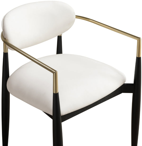 Meridian Furniture Riccio Vegan Leather Arm Dining Chair with Brass Accents and Solid Ash Wood Frame 11017Cream-AC