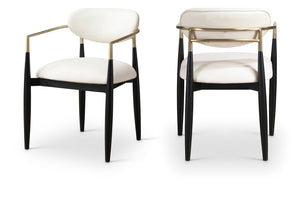 Meridian Furniture Riccio Vegan Leather Arm Dining Chair with Brass Accents and Solid Ash Wood Frame 11017Cream-AC