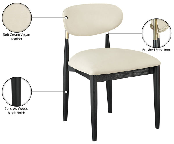 Meridian Furniture Riccio Vegan Leather Dining Chair Solid Ash Frame Brass Accents Transitional Style 11017Cream-SC