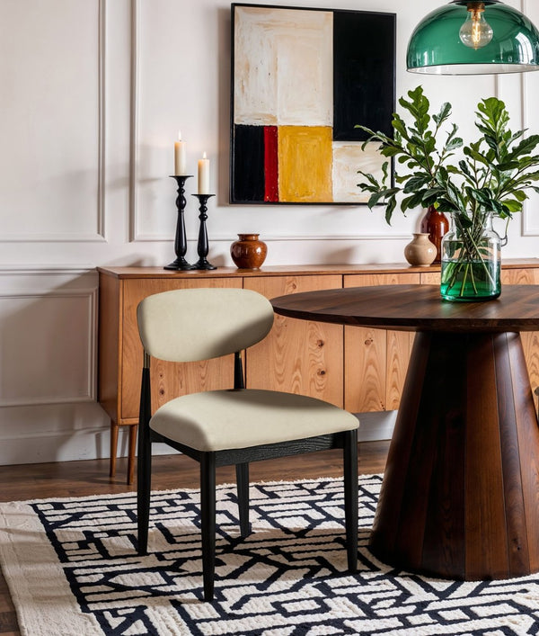 Meridian Furniture Riccio Vegan Leather Dining Chair Solid Ash Frame Brass Accents Transitional Style 11017Cream-SC
