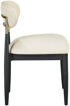 Meridian Furniture Riccio Vegan Leather Dining Chair Solid Ash Frame Brass Accents Transitional Style 11017Cream-SC