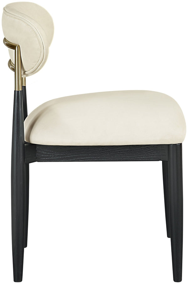 Meridian Furniture Riccio Vegan Leather Dining Chair Solid Ash Frame Brass Accents Transitional Style 11017Cream-SC